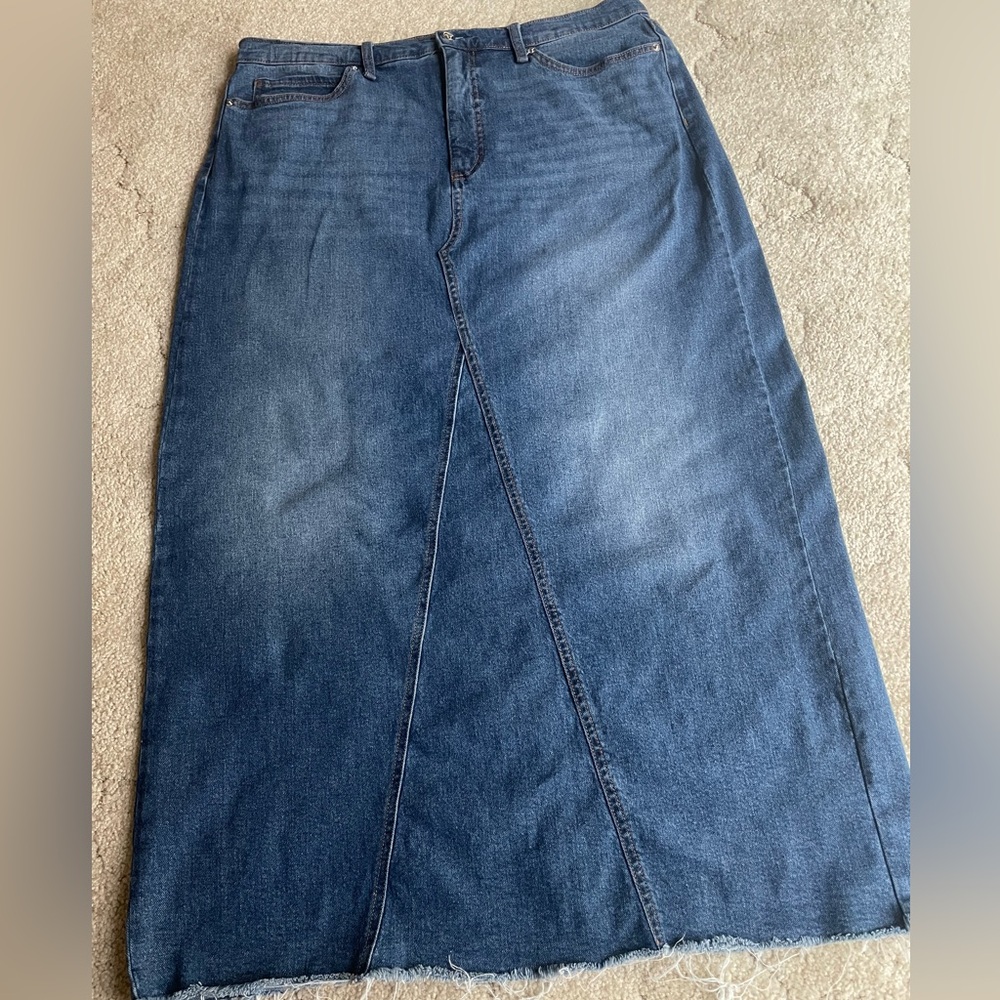 Ladies long denim skirt.